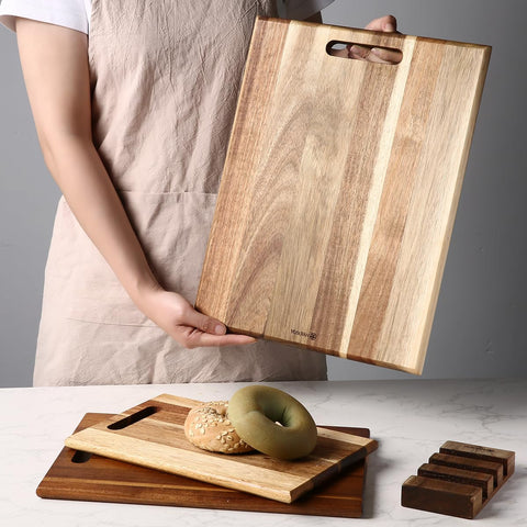 YUSOTAN tabla de acacia reversible con asa para servir