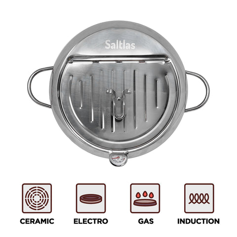 Saltlas Olla Freidora Profunda 4.2 L (11"), con Termómetro en °F y Tapa Abovedada, Acero Inoxidable 304