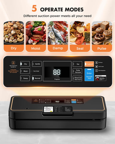 UPRUBE Vacuum Sealer with Easy Tear Cutter – 95kPa, 135W, 9-in-1, 10 ft Bag Roll