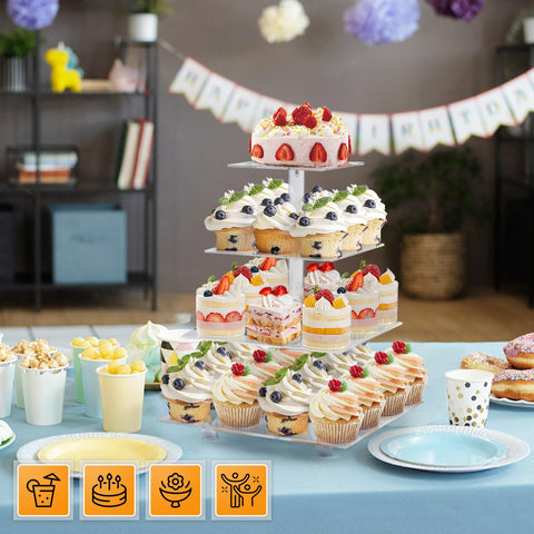 LoveDisplay Torre de Cupcakes 4 Niveles | Soporte Acrílico Transparente para 50 Dulces