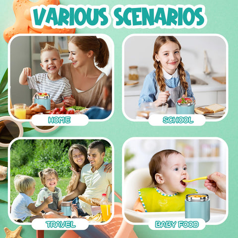 CJACJA Envase Aislado para Niños de 15.2 oz – Termo para Comida Caliente y Sopa, Acero Inoxidable, Boca Ancha con Cuchara, Color Verde