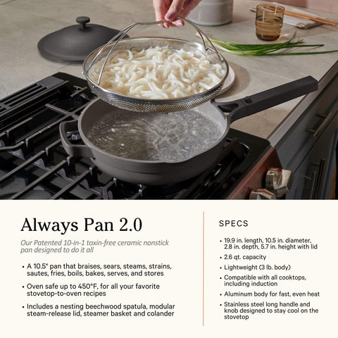 Our Place Cookware Duo | Juego de 7 piezas de cerámica: Always Pan 2.0 + Perfect Pot 5.5 Qt | Inducción y Horno 450°F | No Tóxico | Azul Sal