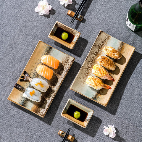 UNICASA Juego de Platos de Sushi al Estilo Japonés - 8 Piezas con Palillos y Soportes