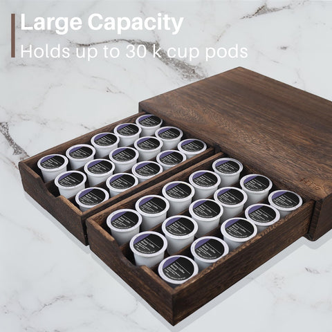HTB: Soporte para Cápsulas K – Cajón Deslizante, Capacidad 30 Cápsulas, Madera Natural