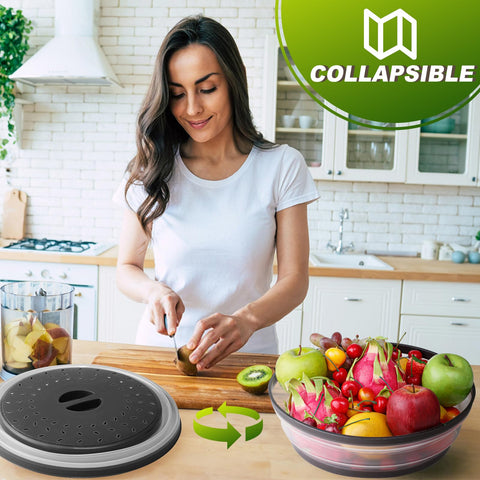 MAGJIUKE Tapa de Microondas 12 Pulgadas con Alfombrilla de Silicona – Tapa Antisalpicaduras Plegable y Base de Cocina