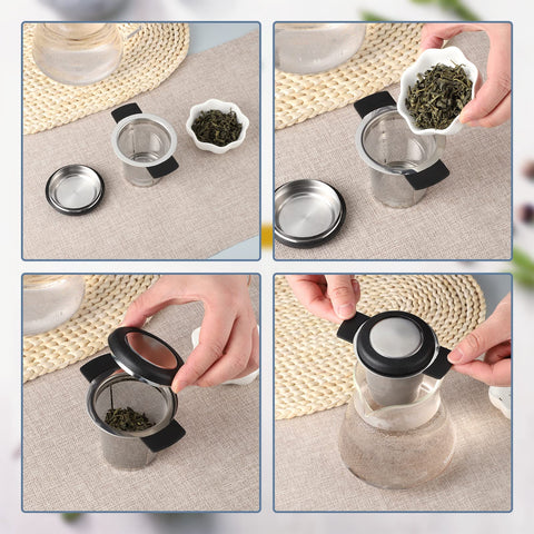 Prudiut – Juego de 2 coladores para té de acero inoxidable con malla ultrafina y tapa