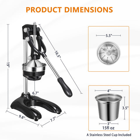 TONGCHANT XXL Exprimidor Manual de Hierro Forjado - Prensa para Cítricos con Copa de Acero