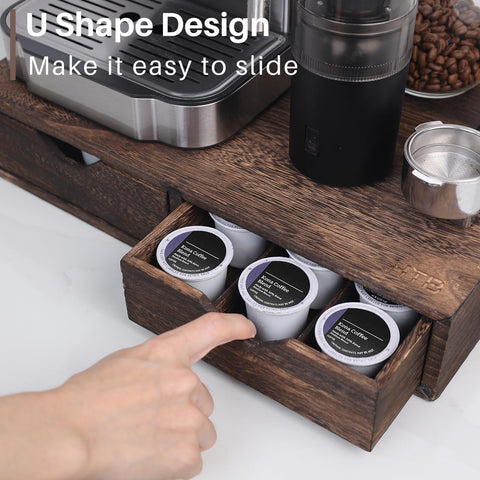 HTB: Soporte para Cápsulas K – Cajón Deslizante, Capacidad 30 Cápsulas, Madera Natural