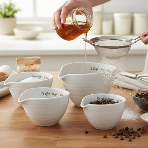 Portmeirion Sophie Conran Tazas Medidoras de Porcelana Blanca – Juego de 4, Apilables para Cocina y Repostería