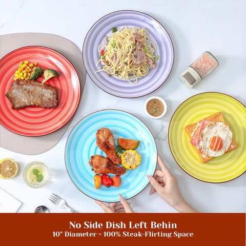 KitchenTour Platos Cerámicos 10 Pulgadas – Juego de 6 Coloridos, Aptos para Horno, Microondas y Lavavajillas