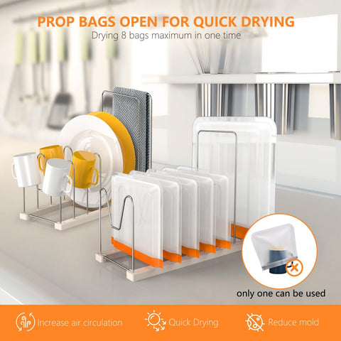 Peekia Secador de Bolsas Reutilizables de Acero Inoxidable | Estante de Secado para Bolsas, Vasos y Tapas