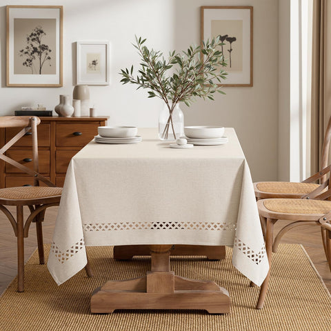 MIULEE Mantel Beige Rectangular de Lino-Poliéster con Recortes 52x70