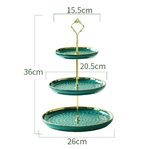 Aebor Estante de Porcelana Verde de 3 Niveles para Postres | Bandeja para Cupcakes, Tartas y Más