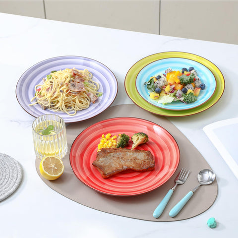 KitchenTour Platos Cerámicos 10 Pulgadas – Juego de 6 Coloridos, Aptos para Horno, Microondas y Lavavajillas