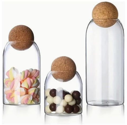 Wisifayardin Jarras de Vidrio con Tapas de Corcho – Juego de 3 (500 ml / 17 oz, 800 ml / 27 oz, 1000 ml / 34 oz)