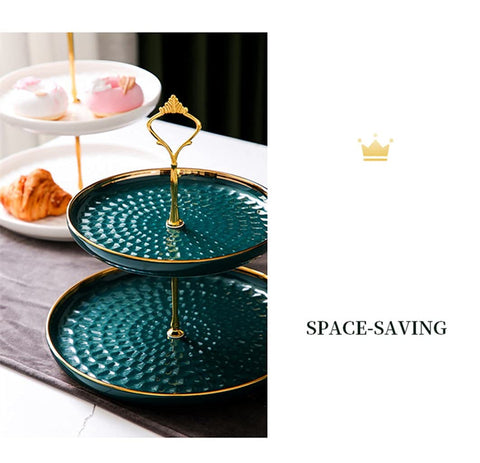 Aebor Estante de Porcelana Verde de 3 Niveles para Postres | Bandeja para Cupcakes, Tartas y Más