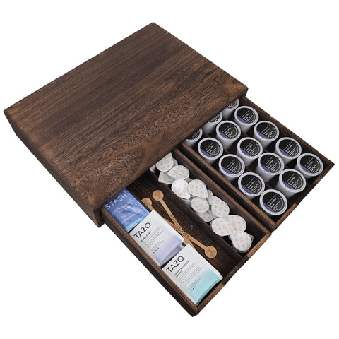HTB: Soporte para Cápsulas K – Cajón Deslizante, Capacidad 30 Cápsulas, Madera Natural