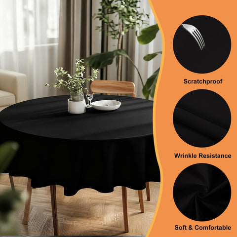 TWINRPET TwinPret Mantel Redondo 60 Pulgadas Negro – Impermeable y Lavable en Poliéster para Mesas 20–48 Pulgadas