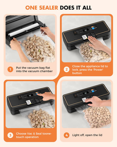 UPRUBE Vacuum Sealer with Easy Tear Cutter – 95kPa, 135W, 9-in-1, 10 ft Bag Roll