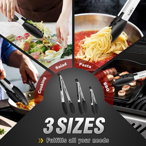 Pinzas de Cocina Walfos - Juego de 3, Silicona sin BPA, 7, 9 y 12 pulgadas