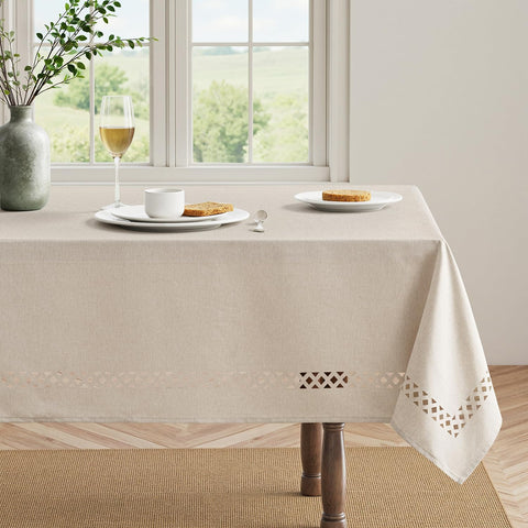 MIULEE Mantel Beige Rectangular de Lino-Poliéster con Recortes 52x70