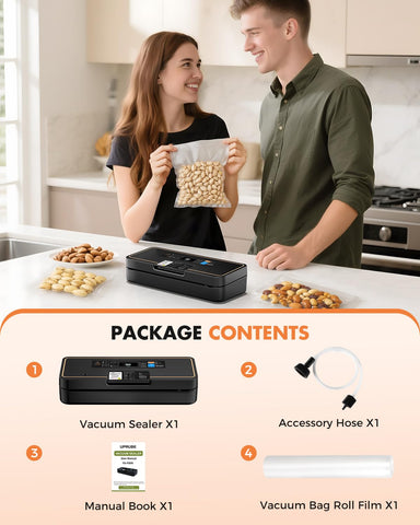 UPRUBE Vacuum Sealer with Easy Tear Cutter – 95kPa, 135W, 9-in-1, 10 ft Bag Roll