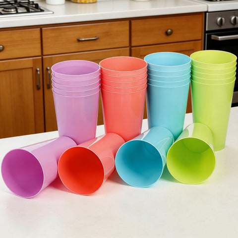 Pumtus 24 Vasos de Plástico 13 oz – Irrompibles, Apilables, Colores Surtidos