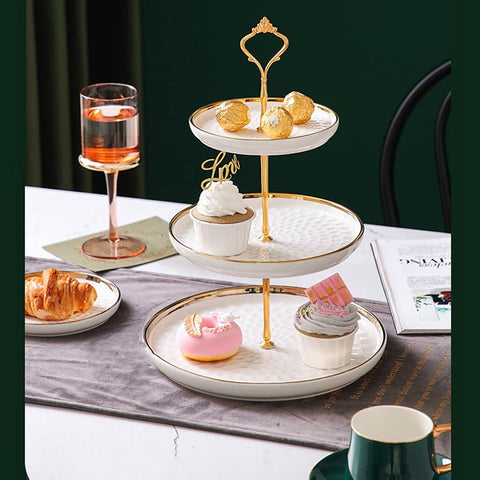 Aebor Estante de Porcelana Verde de 3 Niveles para Postres | Bandeja para Cupcakes, Tartas y Más