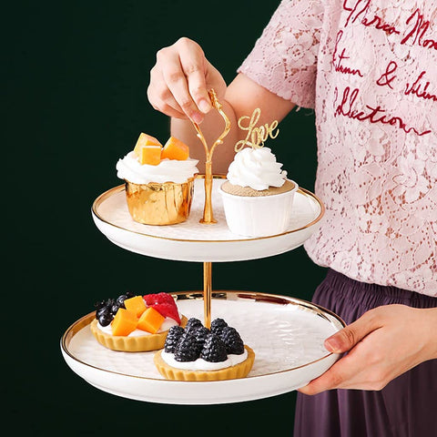 Aebor Estante de Porcelana Verde de 3 Niveles para Postres | Bandeja para Cupcakes, Tartas y Más