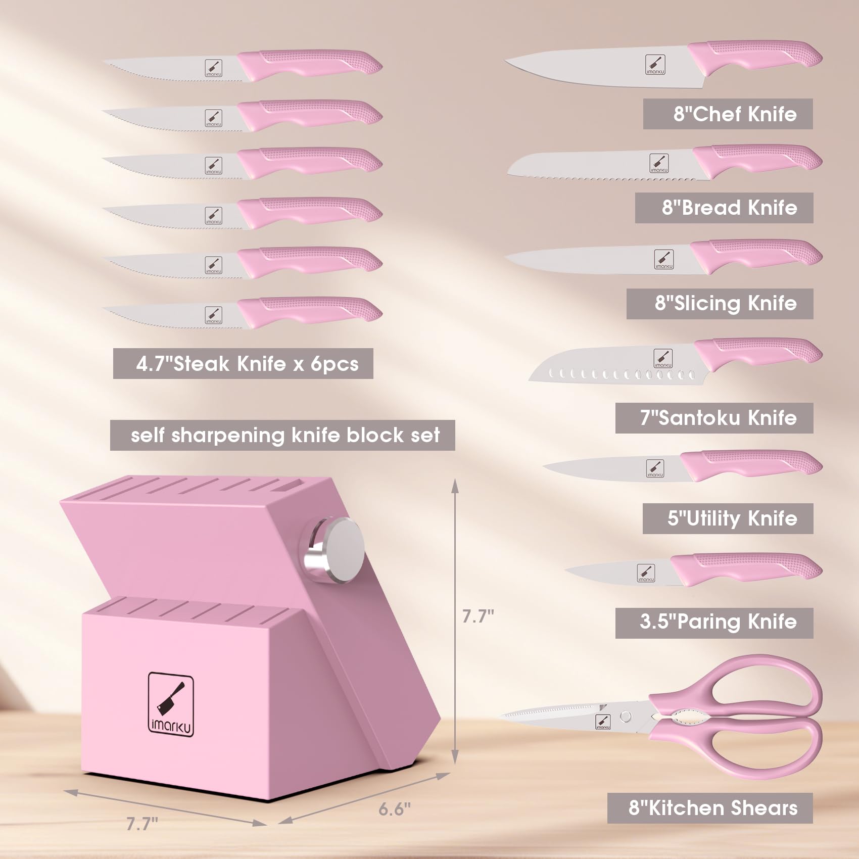 Afilador incorporado imarku rosa, mantiene el filo entre usos.