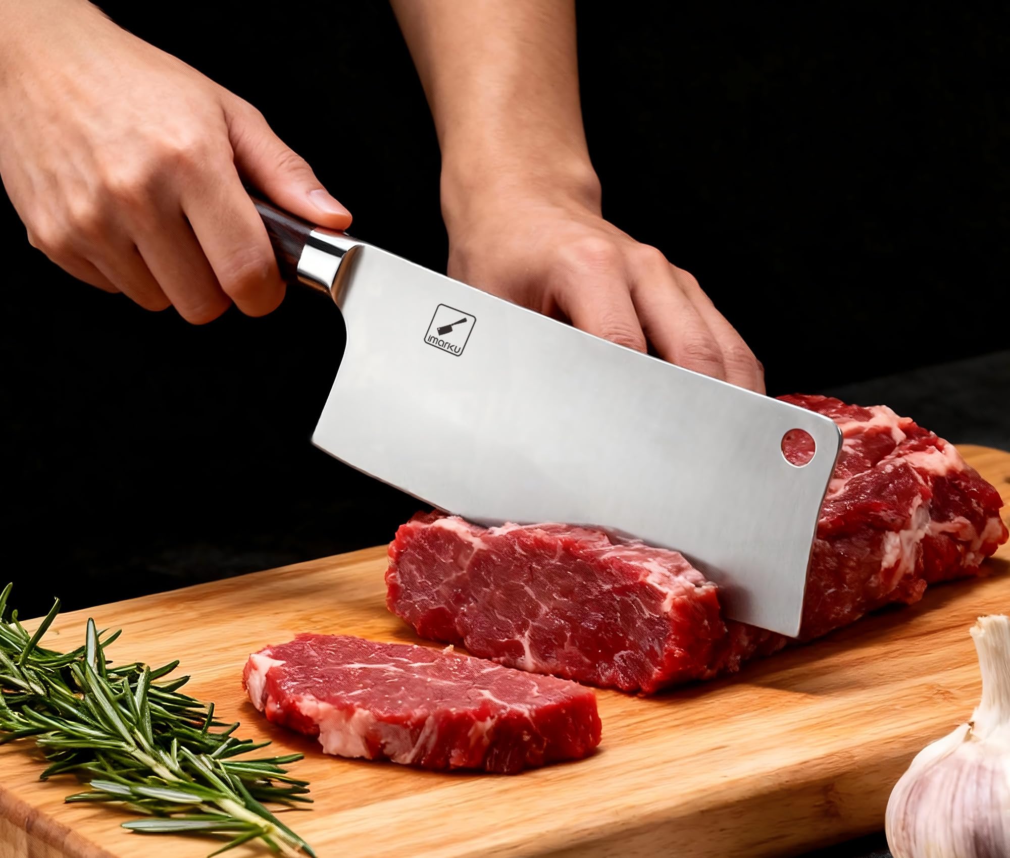 Cincel de carne Imarku 7 pulgadas con acero japonés de alto carbono para durabilidad.