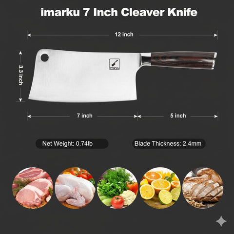 Cincel de carne Imarku 7 pulgadas con mango ergonómico para agarre cómodo.