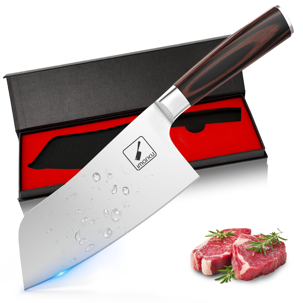 Cuchillo imarku para carnes y verduras con hoja de 7 pulgadas, afilada para cortes precisos.