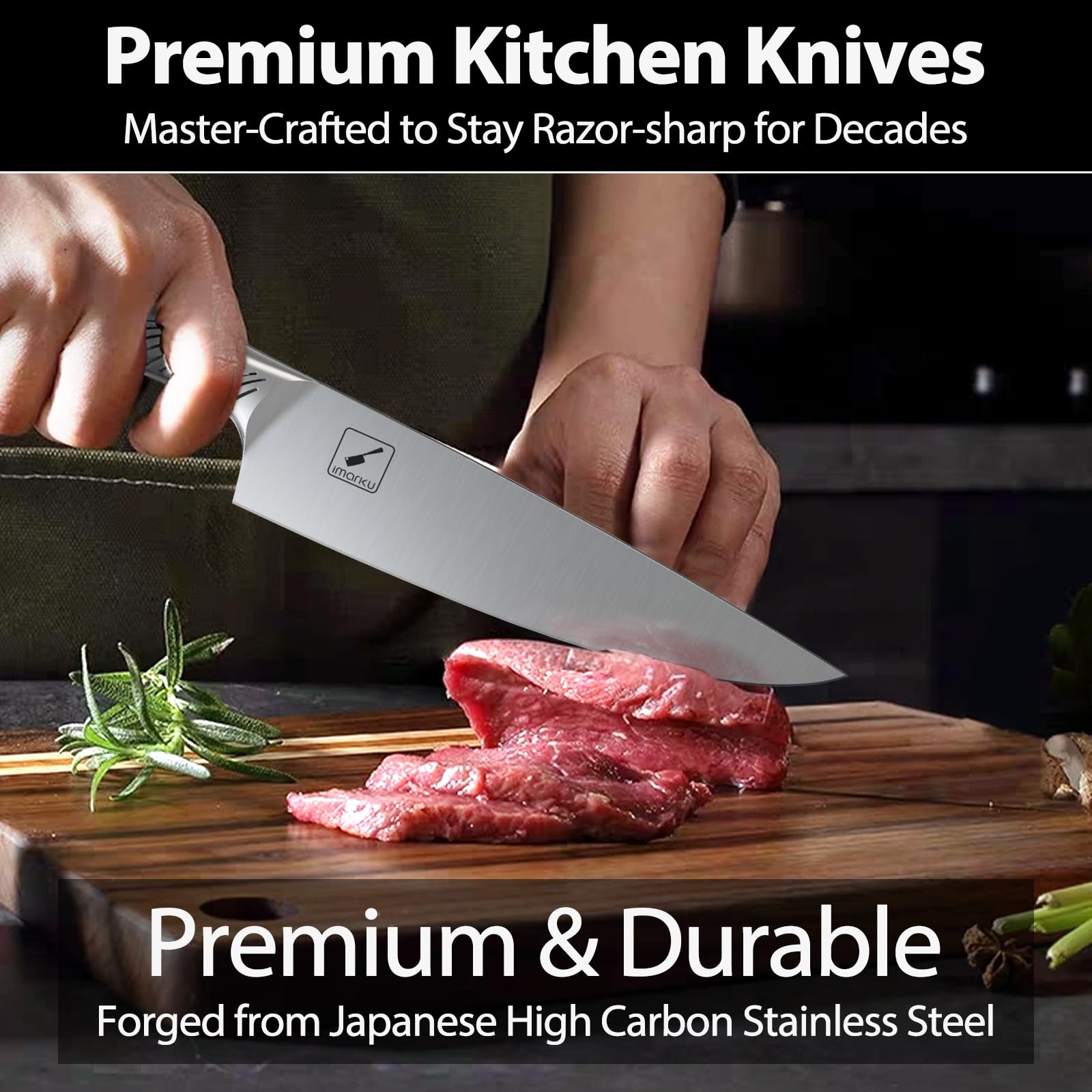 Cuchillo chef imarku 8 pulgadas con filo afilado para cortes precisos.
