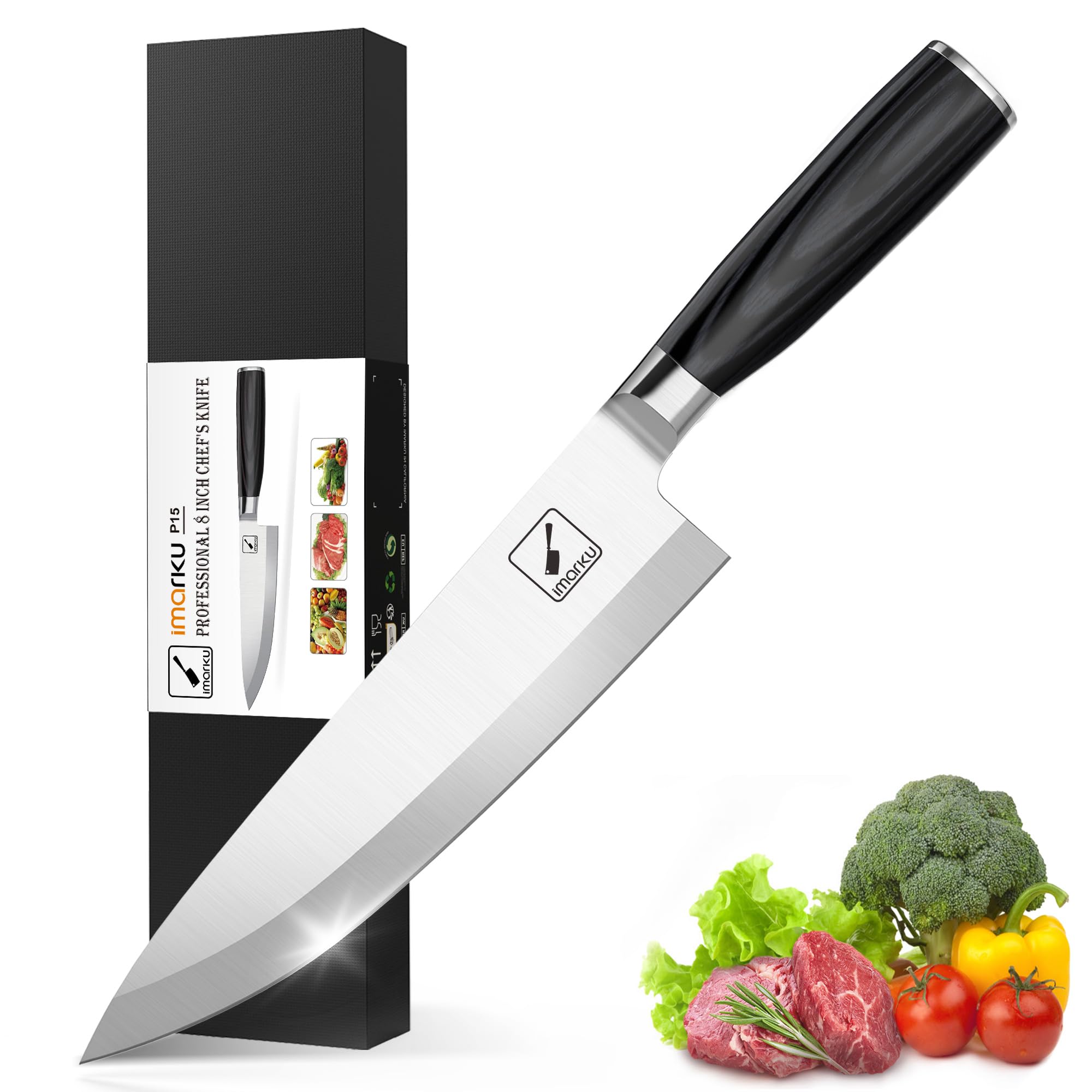 Cuchillo imarku de 8 pulgadas con filo rasor para cortes precisos.