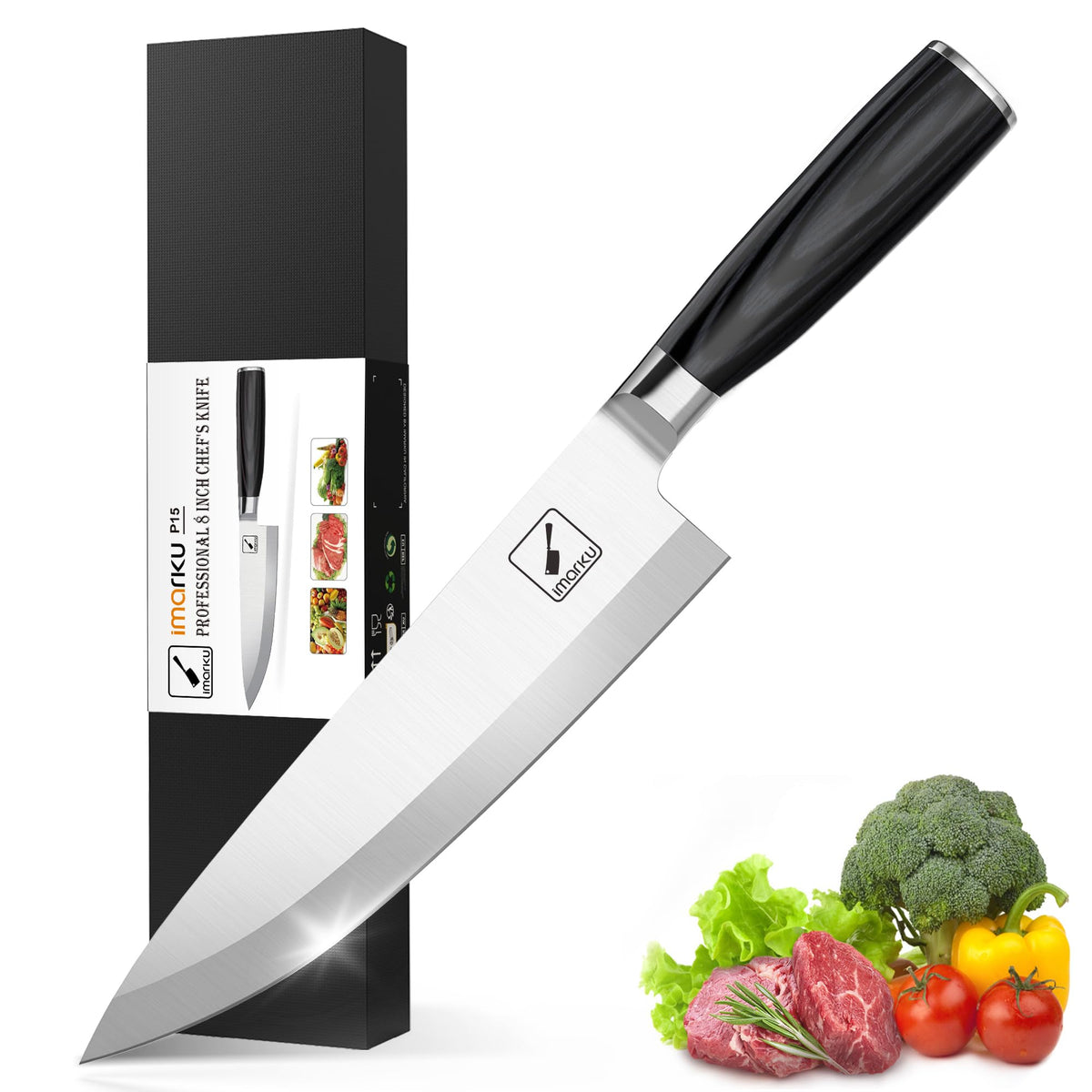Cuchillo imarku de 8 pulgadas con filo rasor para cortes precisos.