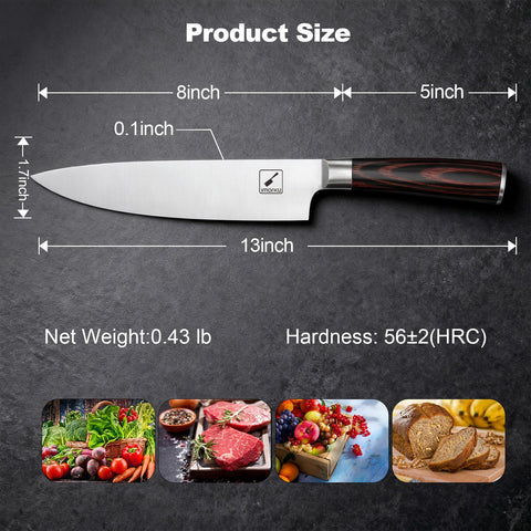 Cuchillo imarku 8" con mango de madera ergonómico para mayor comodidad.