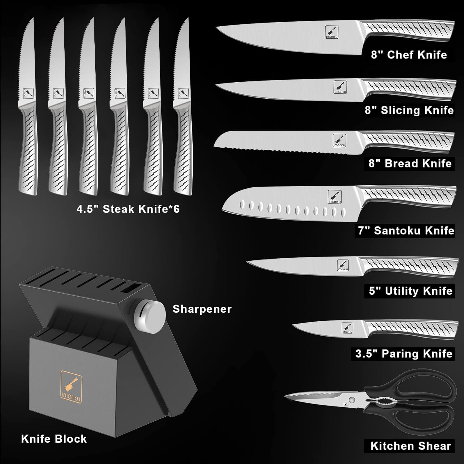 Cuchillo chef imarku de 8 pulgadas con hoja afilada para cortes rápidos