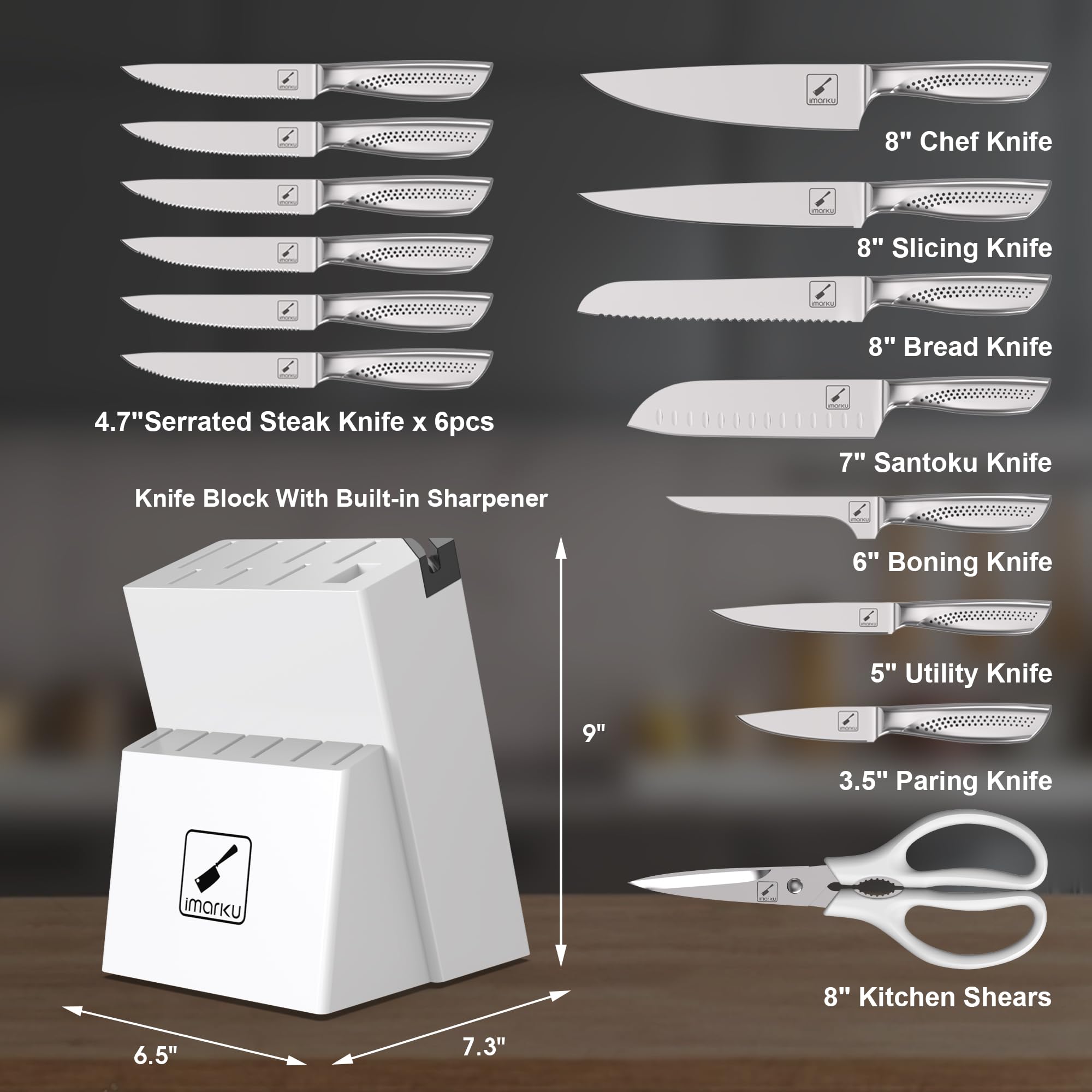 Cuchillo chef imarku de 8 pulgadas con filo afilado.