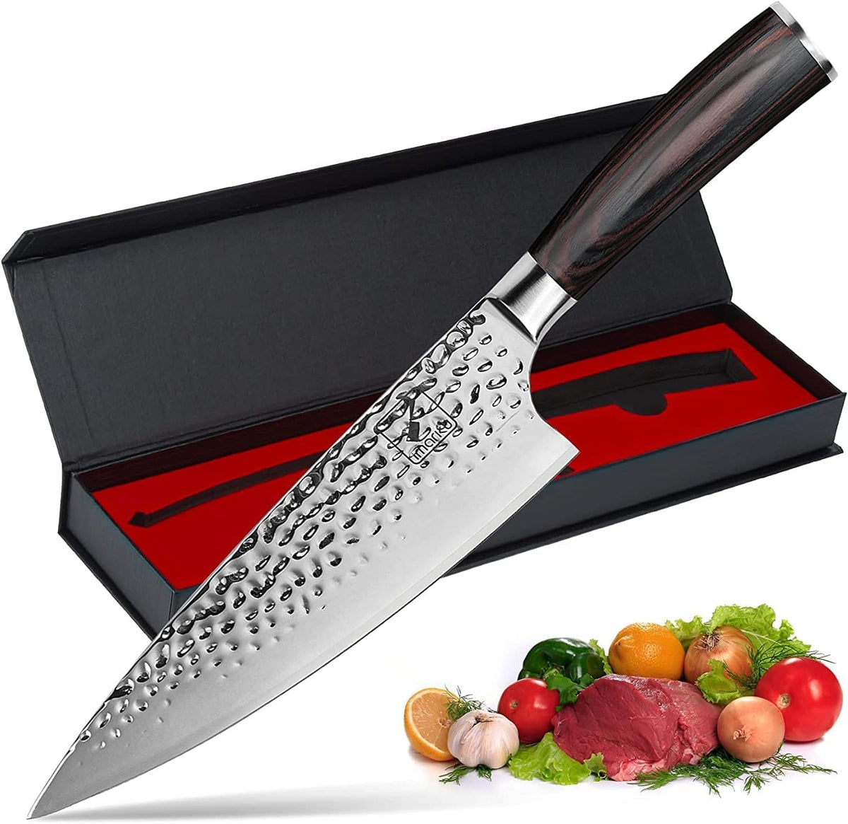Cuchillo chef damasco imarku de 8 pulgadas para cortes precisos en la cocina.