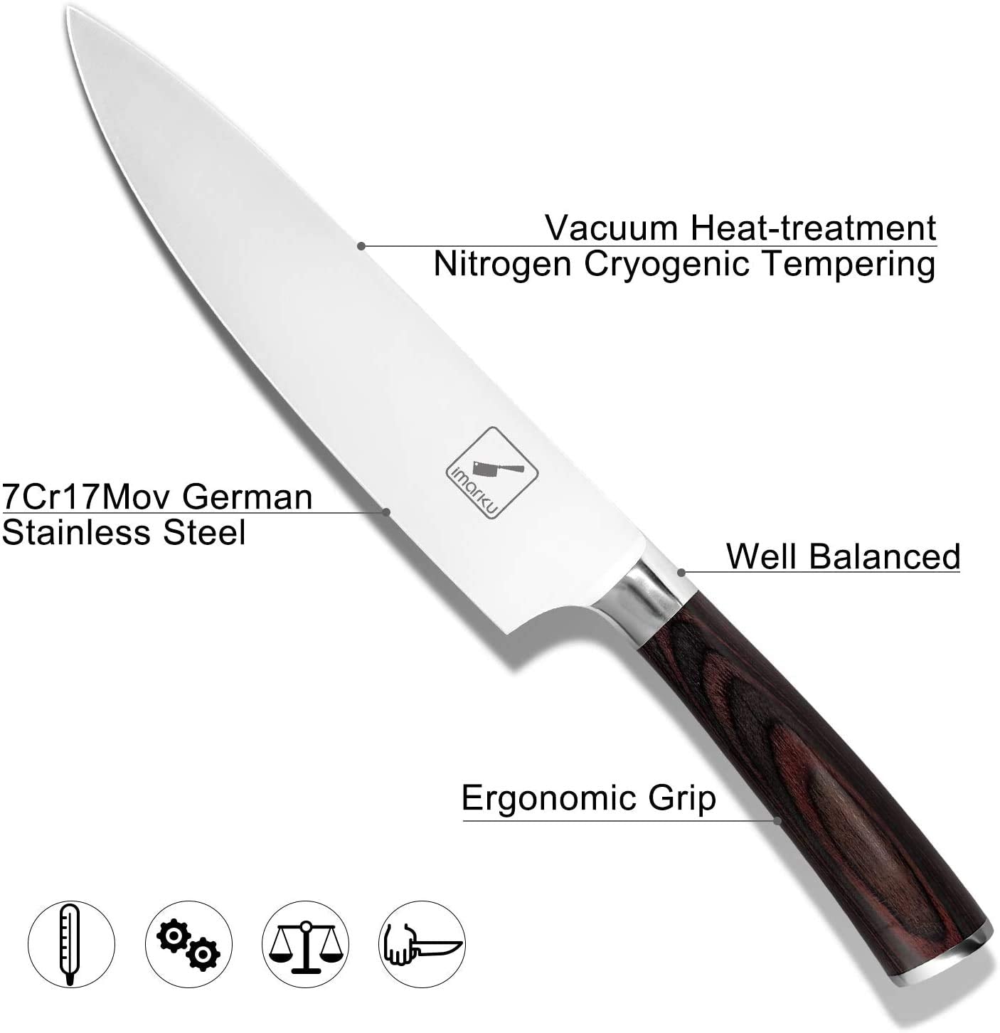 Imarku cuchillo chef mango Pakka ergonómico para comodidad prolongada