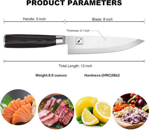 Manija ergonómica de pakkawood en el cuchillo imarku para mayor control.