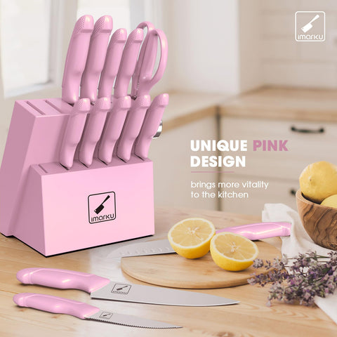 Cuchillo chef imarku rosa, filo preciso para preparaciones diarias.