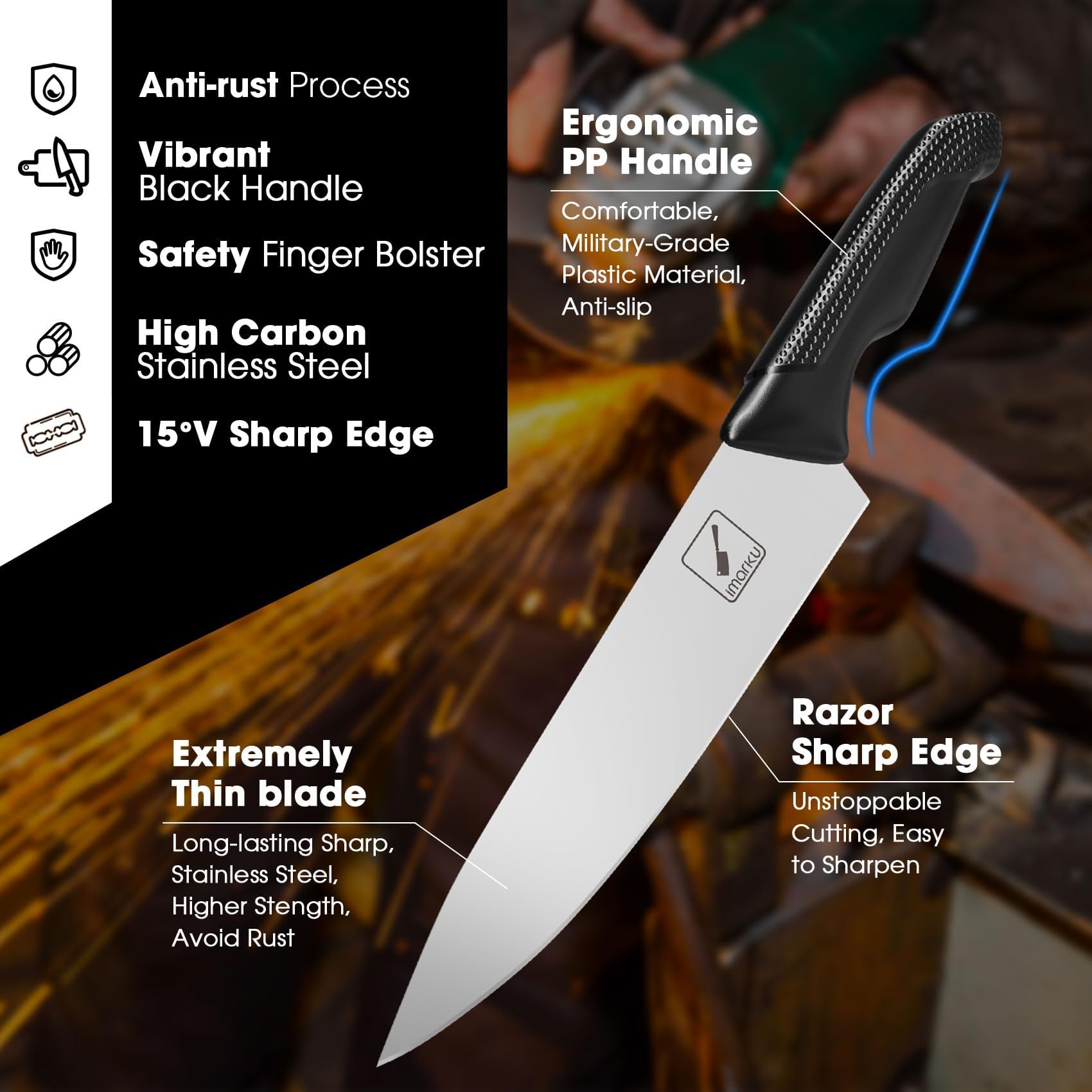 Imarku cuchillo de chef con afilador integrado, listo para uso inmediato