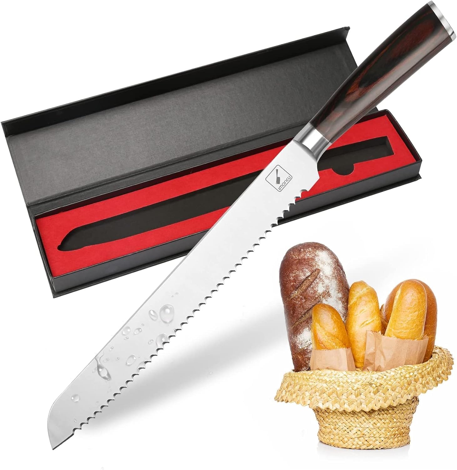 Cuchillo de Pan Imarku 10 pulgadas con hoja dentada para pan crujiente