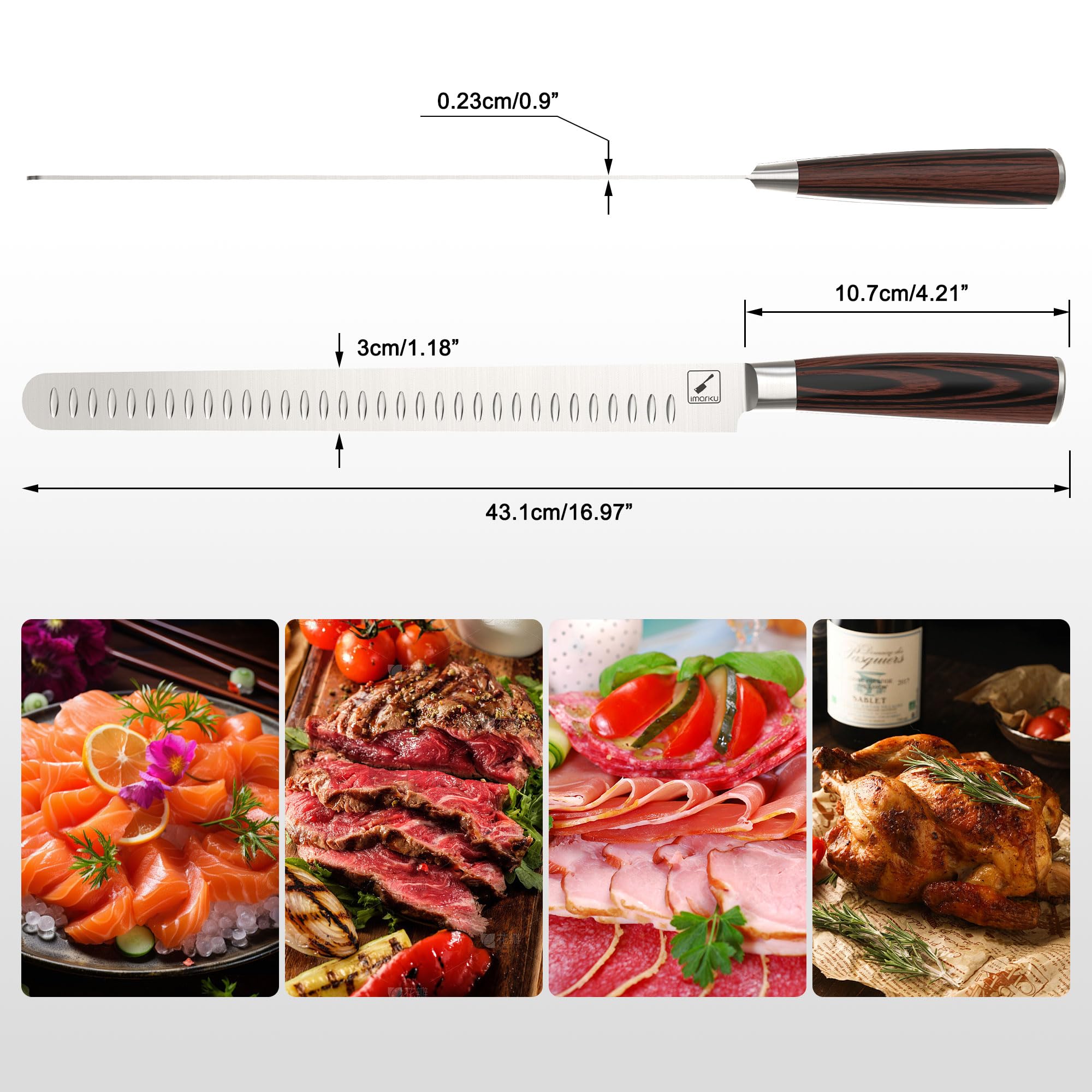 Diseño imarku con borde estrechado y afilado para cortes suaves.