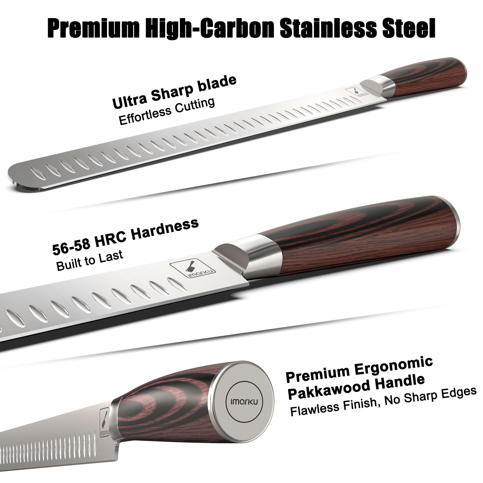 Hoja imarku de acero alto carbono, detalle de afilado para precisión.