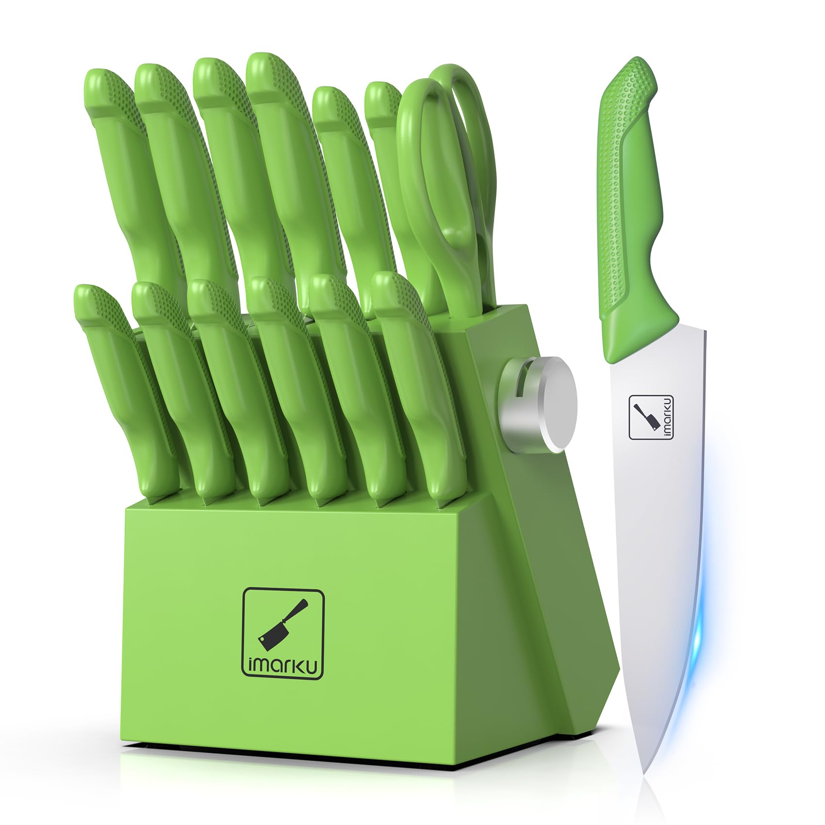 Cuchillos imarku en bloque con afilador integrado para afilar rápido en la cocina