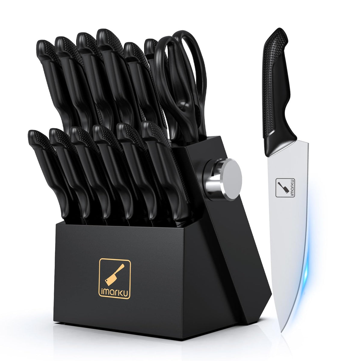Imarku: juego de cuchillos con bloque de madera para almacenamiento ordenado en la cocina