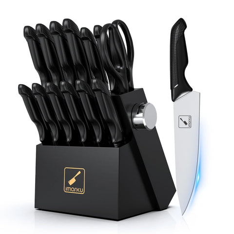Imarku: juego de cuchillos con bloque de madera para almacenamiento ordenado en la cocina